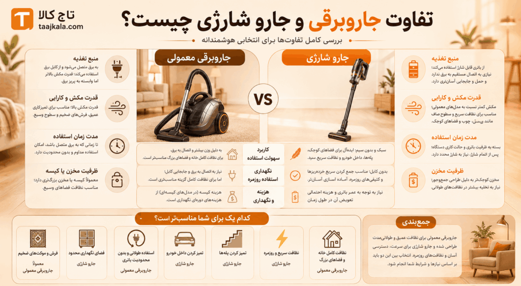 تفاوت جارو برقی و جارو شارژی